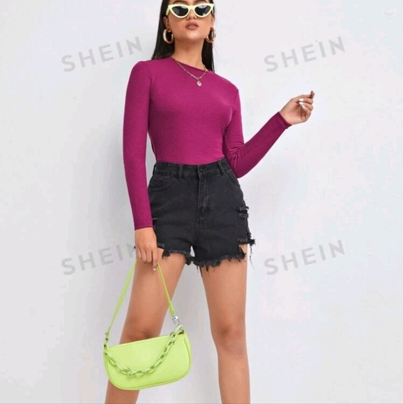 (NWOT) SHEIN Essnce Solid Form Fitted Long Sleeve Shirt - Picture 3 of 10